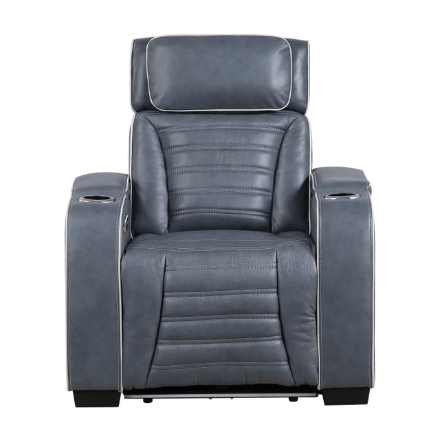 Cyber Blue Power Reclining Chair With Power Headrest Cup Holder Storage Arms(Top And Side) Air Massage Heat Led Lighting And Charging Ports