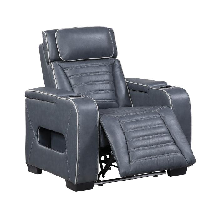 Cyber Blue Power Reclining Chair With Power Headrest Cup Holder Storage Arms Air Massage Heat Led Lighting And Charging Ports