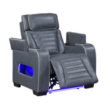 Cyber Blue Power Reclining Chair With Power Headrest Cup Holder Storage Arms Air Massage Heat Led Lighting And Charging Ports