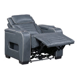 Cyber Blue Power Reclining Chair With Power Headrest Cup Holder Storage Arms Air Massage Heat Led Lighting And Charging Ports