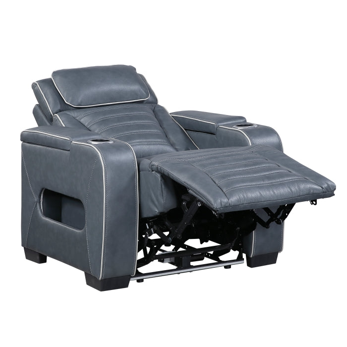 Cyber Blue Power Reclining Chair With Power Headrest Cup Holder Storage Arms Air Massage Heat Led Lighting And Charging Ports