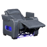 Cyber Blue Power Reclining Chair With Power Headrest Cup Holder Storage Arms Air Massage Heat Led Lighting And Charging Ports