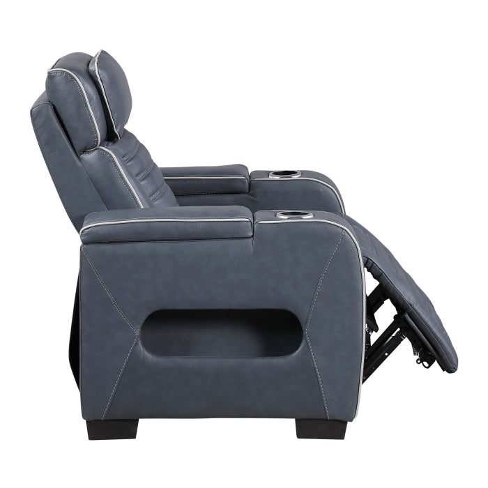 Cyber Blue Power Reclining Chair With Power Headrest Cup Holder Storage Arms Air Massage Heat Led Lighting And Charging Ports