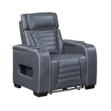 Cyber Blue Power Reclining Chair With Power Headrest Cup Holder Storage Arms Air Massage Heat Led Lighting And Charging Ports