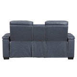 Cyber Blue Power Double Reclining Loveseat With Center Console Power Headrests Storage Arms Cup Holders Wireless Speakers With Sub-woofer Air Massage Heat Led Lighting And Charging Ports