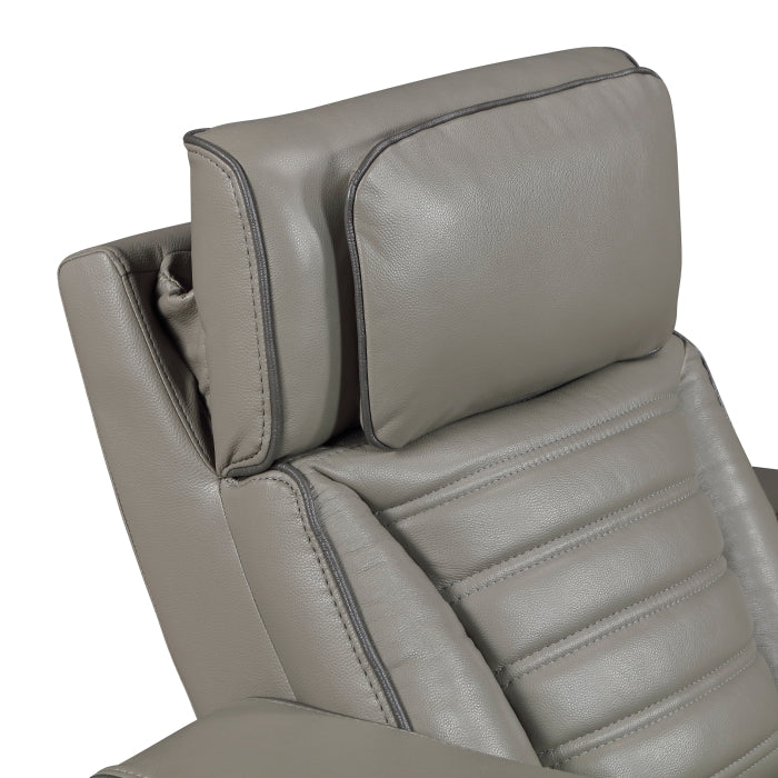 Cyber Gray Power Double Reclining Sofa With Center Drop-down Cup Holders Power Headrests Storage Arms Cup Holders Reading Lights Wireless Charger Air Massage Heat Led Lighting And Charging Ports