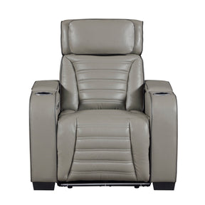 Cyber Gray Power Reclining Chair With Power Headrest Cup Holder Storage Arms(Top And Side) Air Massage Heat Led Lighting And Charging Ports