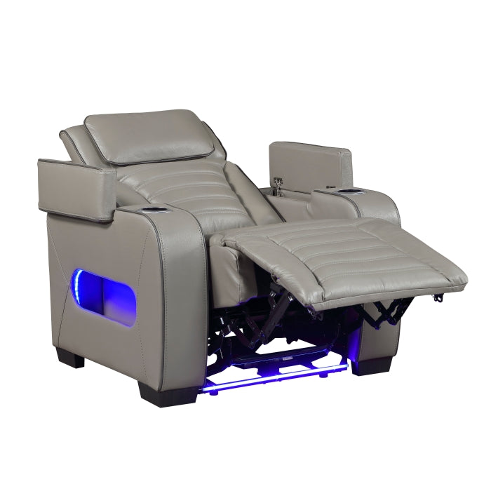 Cyber Gray Power Reclining Chair With Power Headrest Cup Holder Storage Arms Air Massage Heat Led Lighting And Charging Ports