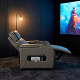 Cyber Gray Power Reclining Chair With Power Headrest Cup Holder Storage Arms Air Massage Heat Led Lighting And Charging Ports