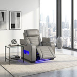 Cyber Gray Power Reclining Chair With Power Headrest Cup Holder Storage Arms Air Massage Heat Led Lighting And Charging Ports