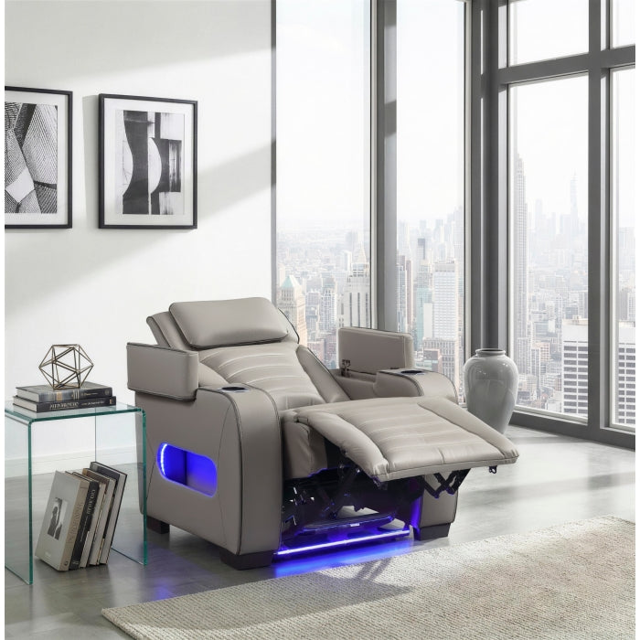 Cyber Gray Power Reclining Chair With Power Headrest Cup Holder Storage Arms Air Massage Heat Led Lighting And Charging Ports