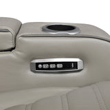Cyber Gray Power Double Reclining Sofa With Center Drop-down Cup Holders Power Headrests Storage Arms Cup Holders Reading Lights Wireless Charger Air Massage Heat Led Lighting And Charging Ports