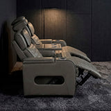 Cyber Gray Power Double Reclining Sofa With Center Drop-down Cup Holders Power Headrests Storage Arms Cup Holders Reading Lights Wireless Charger Air Massage Heat Led Lighting And Charging Ports