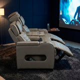 Cyber Gray Power Double Reclining Sofa With Center Drop-down Cup Holders Power Headrests Storage Arms Cup Holders Reading Lights Wireless Charger Air Massage Heat Led Lighting And Charging Ports