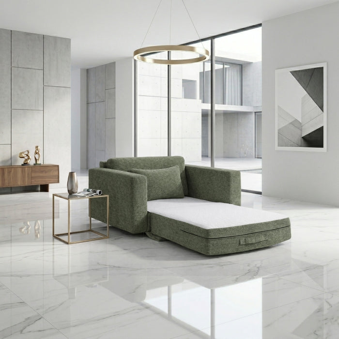 Cumulus Green Convertible Sleeper Chair With Charging Ports