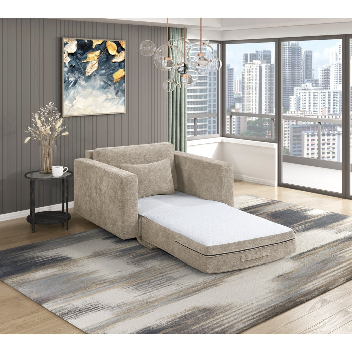 Cumulus Beige Convertible Sleeper Chair With Charging Ports