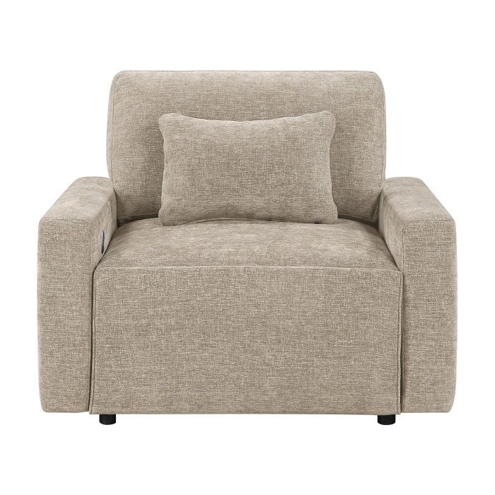 Cumulus Beige Convertible Sleeper Chair With Charging Ports
