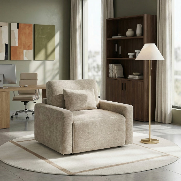 Cumulus Beige Convertible Sleeper Chair With Charging Ports