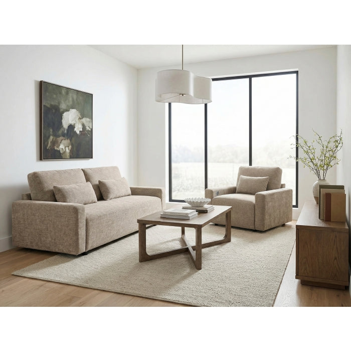 Cumulus Beige Convertible Sleeper Chair With Charging Ports