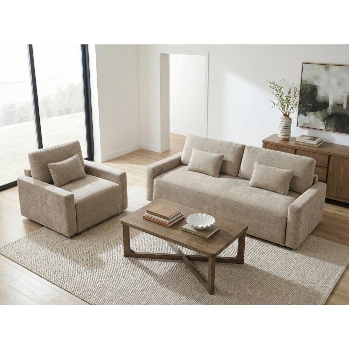 Cumulus Beige Convertible Sleeper Chair With Charging Ports