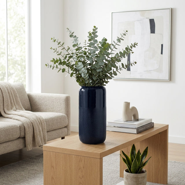 Coromar Navy Blue Small Ceramic Grooved Vase