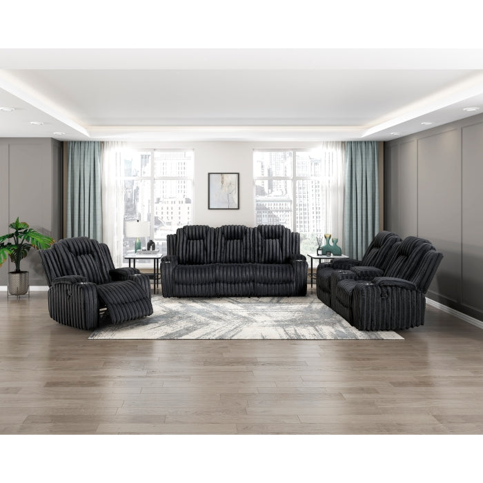 Phyllis Black Double Reclining Sofa With Cup Holders