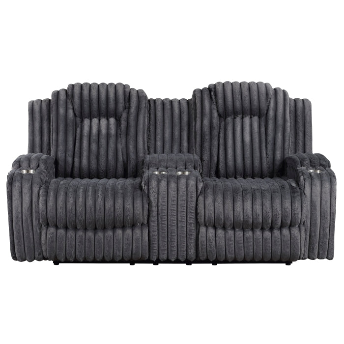 Phyllis Black Double Reclining Loveseat With Center Console And Cup Holders