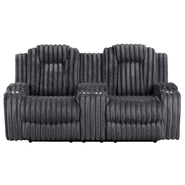 Phyllis Black Double Reclining Loveseat With Center Console And Cup Holders