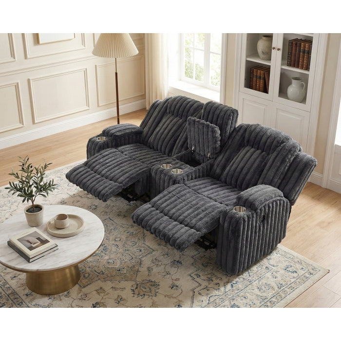 Phyllis Black Double Reclining Loveseat With Center Console And Cup Holders