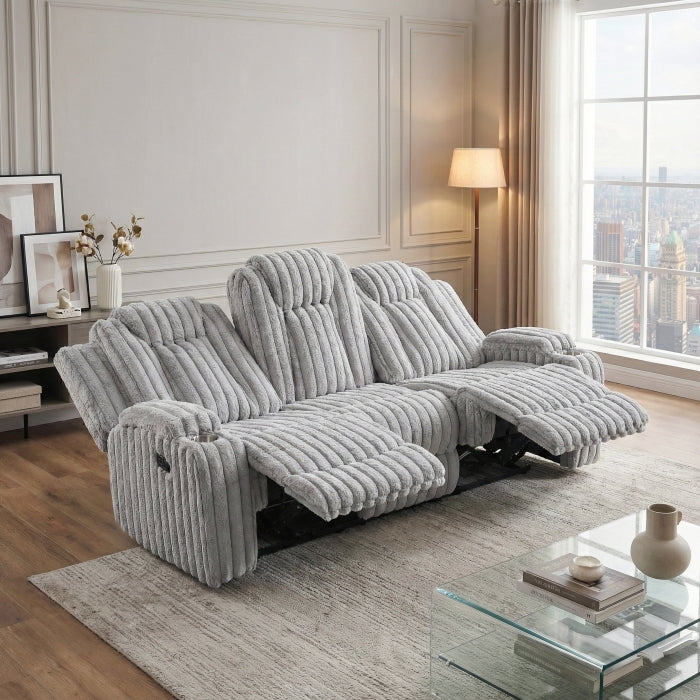 Phyllis White Double Reclining Sofa With Cup Holders