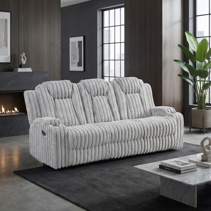 Phyllis White Double Reclining Sofa With Cup Holders