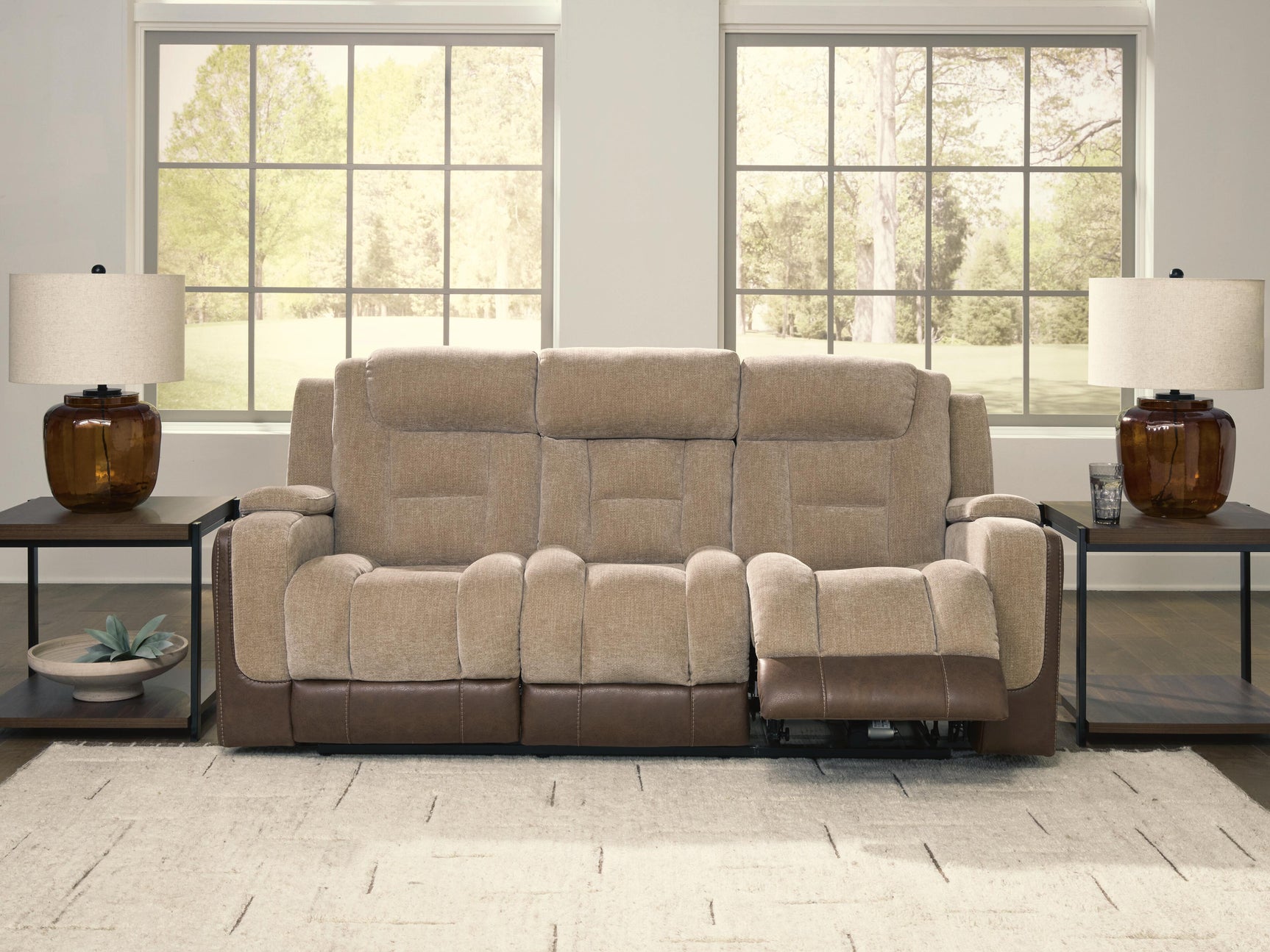 Mixed Motion Brownstone Power Reclining Sofa