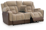Mixed Motion Brownstone Power Reclining Loveseat with Console