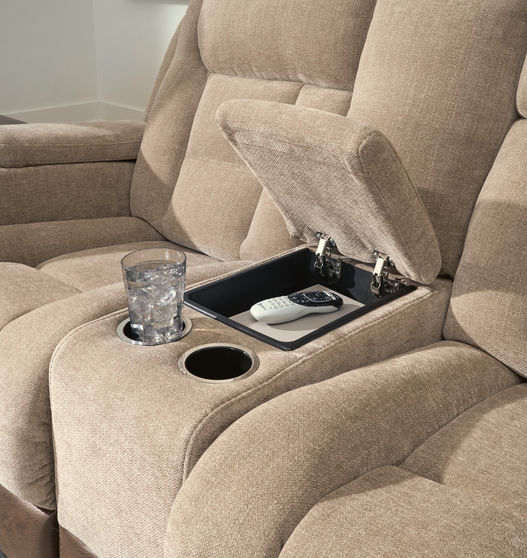 Mixed Motion Brownstone Power Reclining Loveseat with Console