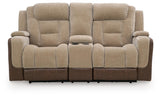 Mixed Motion Brownstone Power Reclining Loveseat with Console