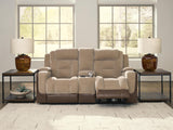 Mixed Motion Brownstone Power Reclining Loveseat with Console
