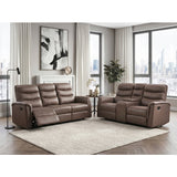 Metric Brown Double Reclining Sofa With Drop-down Cup Holders