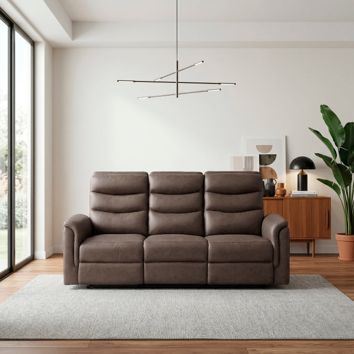 Metric Brown Double Reclining Sofa With Drop-down Cup Holders