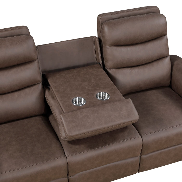 Metric Brown Double Reclining Sofa With Drop-down Cup Holders