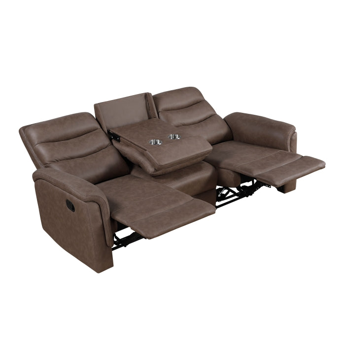 Metric Brown Double Reclining Sofa With Drop-down Cup Holders