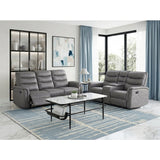 Metric Gray Double Reclining Sofa With Drop-down Cup Holders