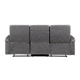 Metric Gray Double Reclining Sofa With Drop-down Cup Holders