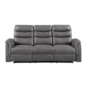 Metric Gray Double Reclining Sofa With Drop-down Cup Holders