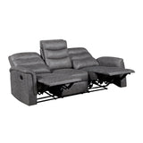 Metric Gray Double Reclining Sofa With Drop-down Cup Holders