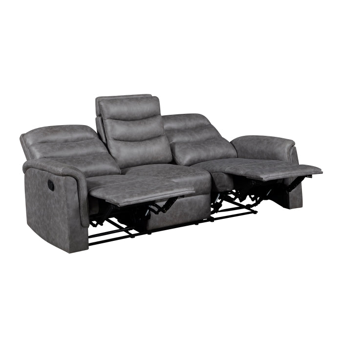 Metric Gray Double Reclining Sofa With Drop-down Cup Holders