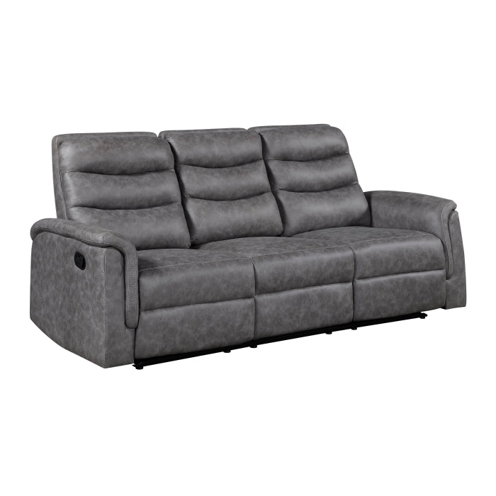 Metric Gray Double Reclining Sofa With Drop-down Cup Holders