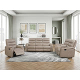 Metric Beige Double Reclining Sofa With Drop-down Cup Holders