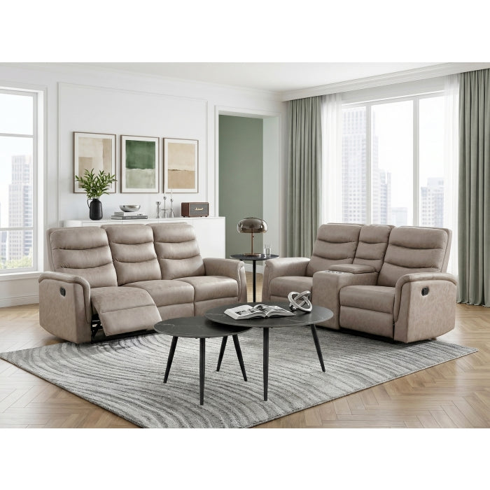 Metric Beige Double Reclining Sofa With Drop-down Cup Holders