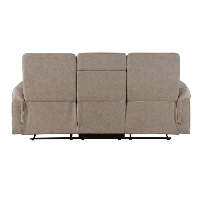 Metric Beige Double Reclining Sofa With Drop-down Cup Holders