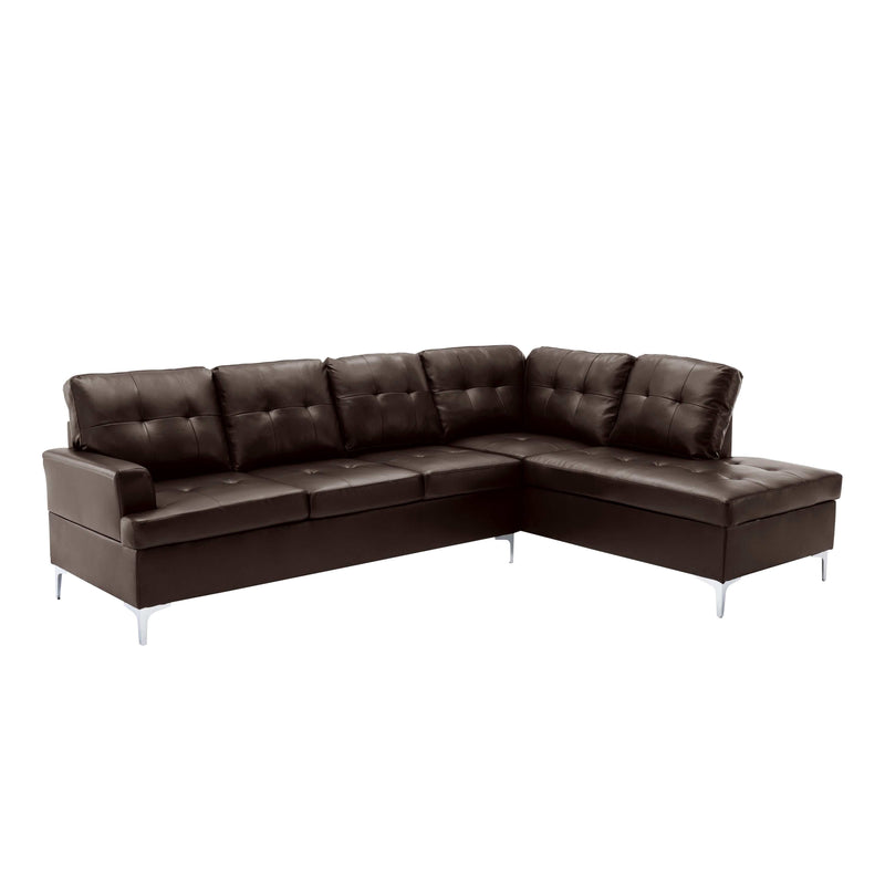 Barrington Brown Faux Leather 3pc RAF Chaise Sectional w/ Ottoman - Ornate Home